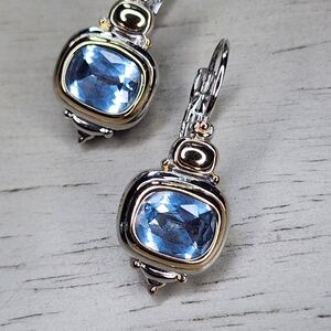 John Medeiros Nouveau Blue Topaz French Wire Earrings Sterling Gold Accent